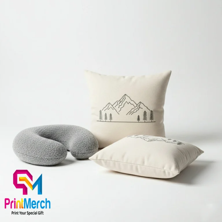 Bantal custom travel, bantal leher, dan bantal sofa untuk merchandise promosi