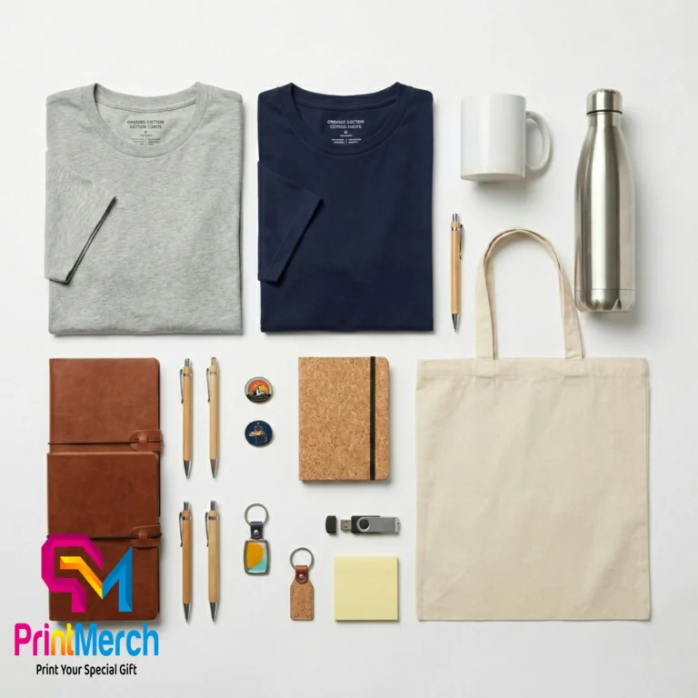 Merchandise dan souvenir custom untuk kebutuhan bisnis, event, dan branding dari Print Merch Jakarta